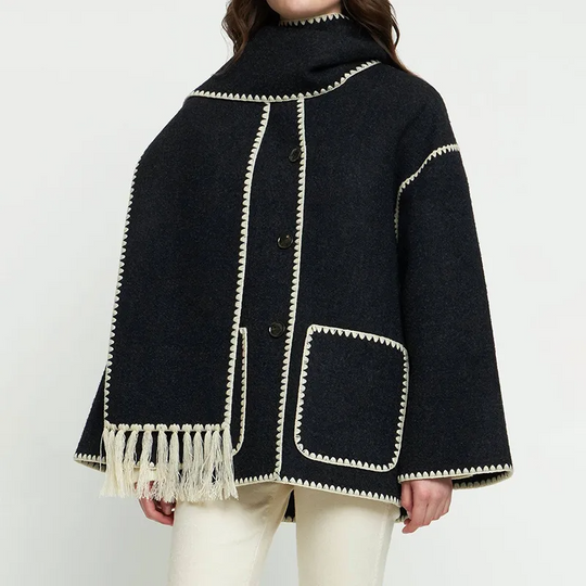 Fringed Scarf Wool Coat