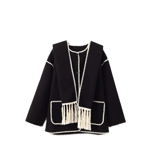 Fringed Scarf Wool Coat