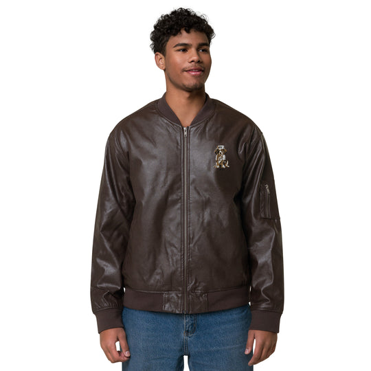 Bruguo Embroidery Faux Leather Bomber Jacket