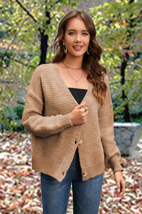 Button Front Long  Sleeve Cardigan