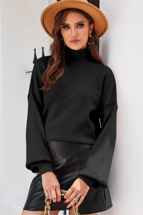 Overtime Turtleneck Lantern Sleeve Sweater