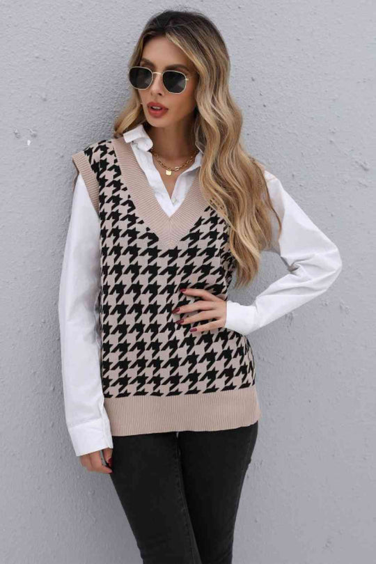 Houndstooth oversized jumper vest