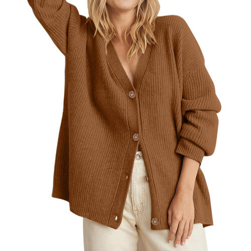 Chic buttoned front long cardigan