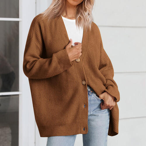 Chic buttoned front long cardigan