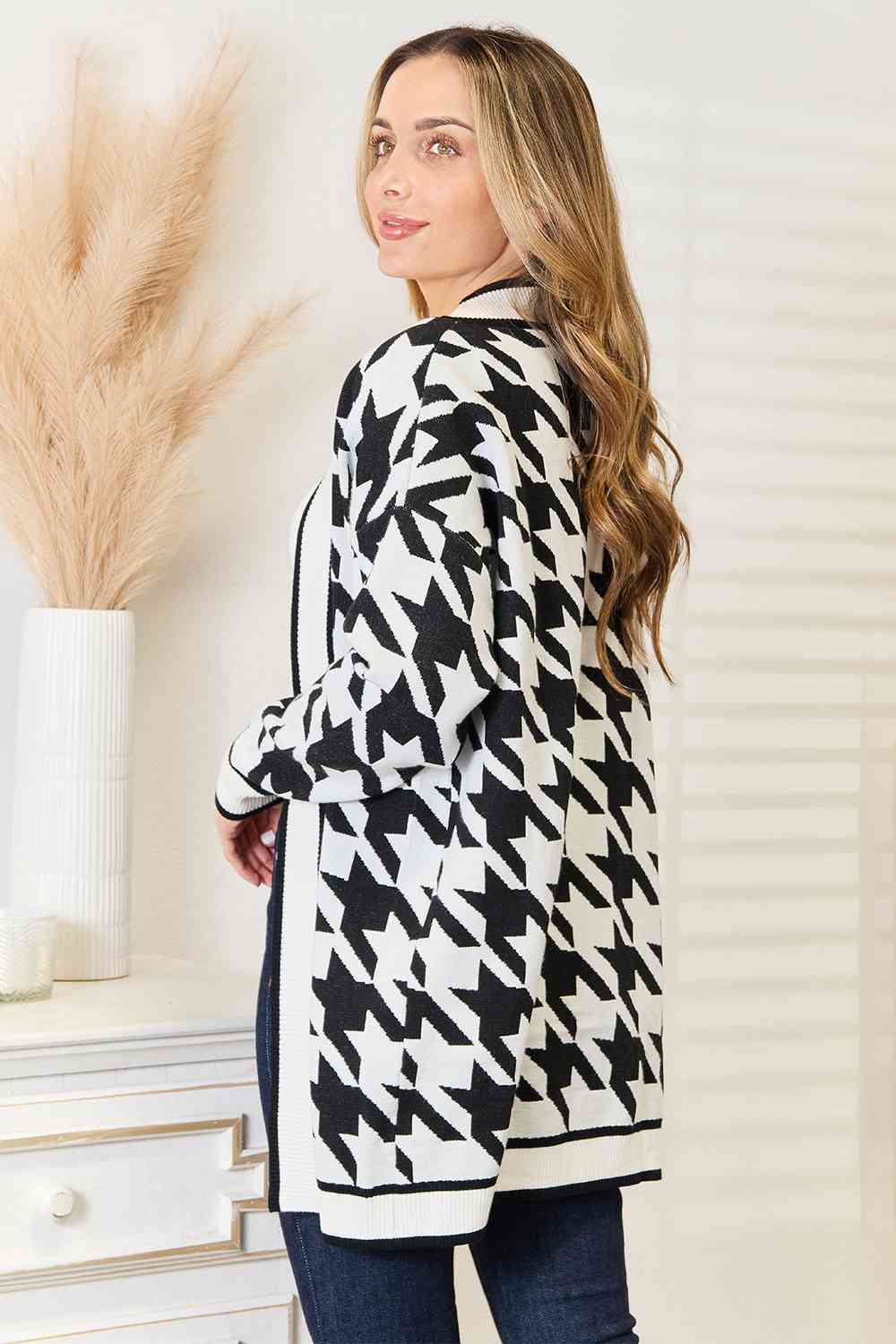 Houndstooth Open Front Cardigan