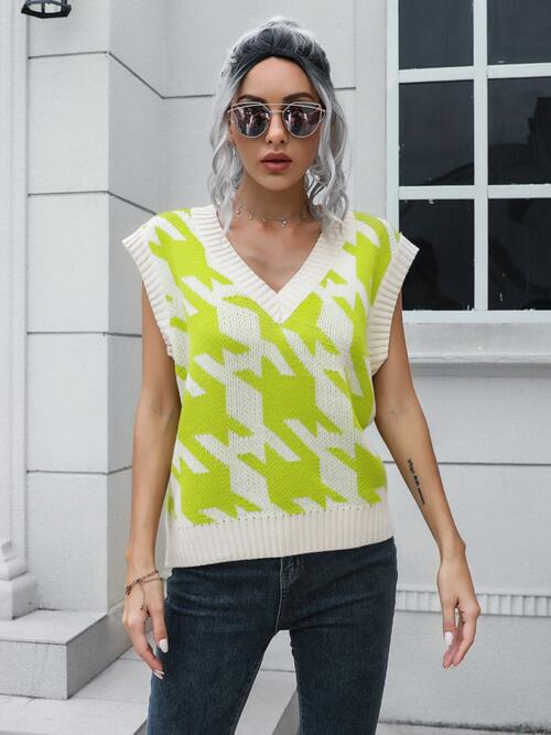 Houndstooth V-Neck Sweater Vest