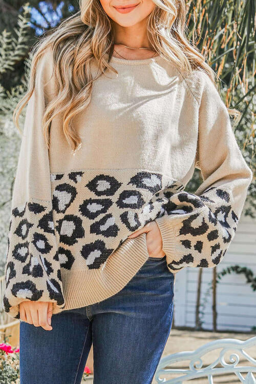 Himalayan Snow Leopard Stitched Long-Sleeve Sweater