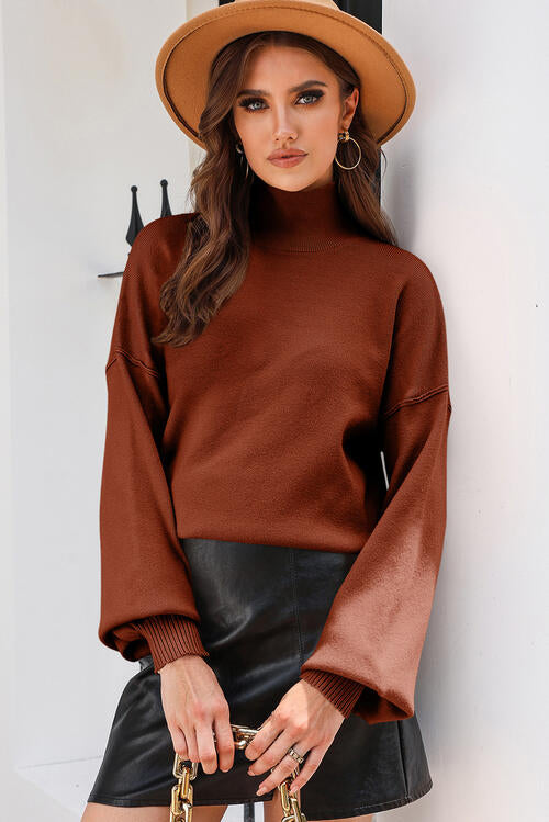 Overtime Turtleneck Lantern Sleeve Sweater