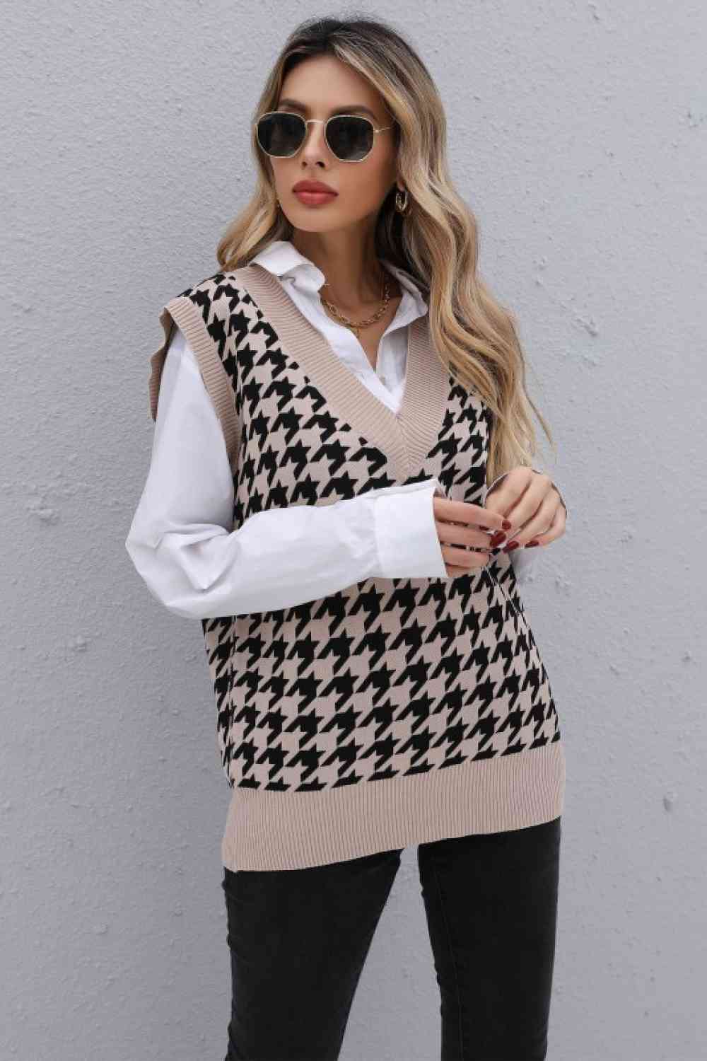 Houndstooth oversized jumper vest