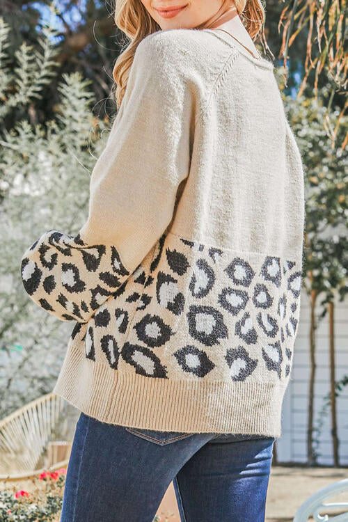 Himalayan Snow Leopard Stitched Long-Sleeve Sweater